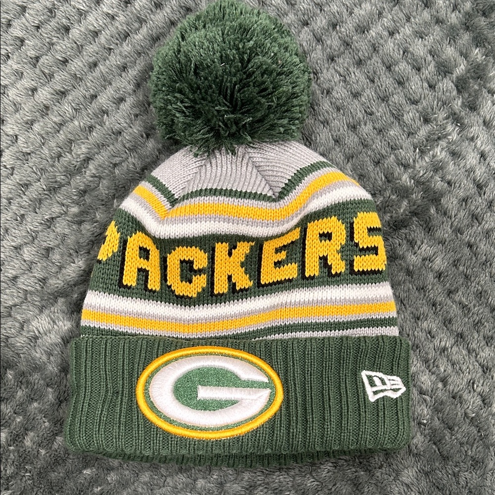 New Era Green Bay Packers Kids Pom Beanie - Green/Yellow/Gray